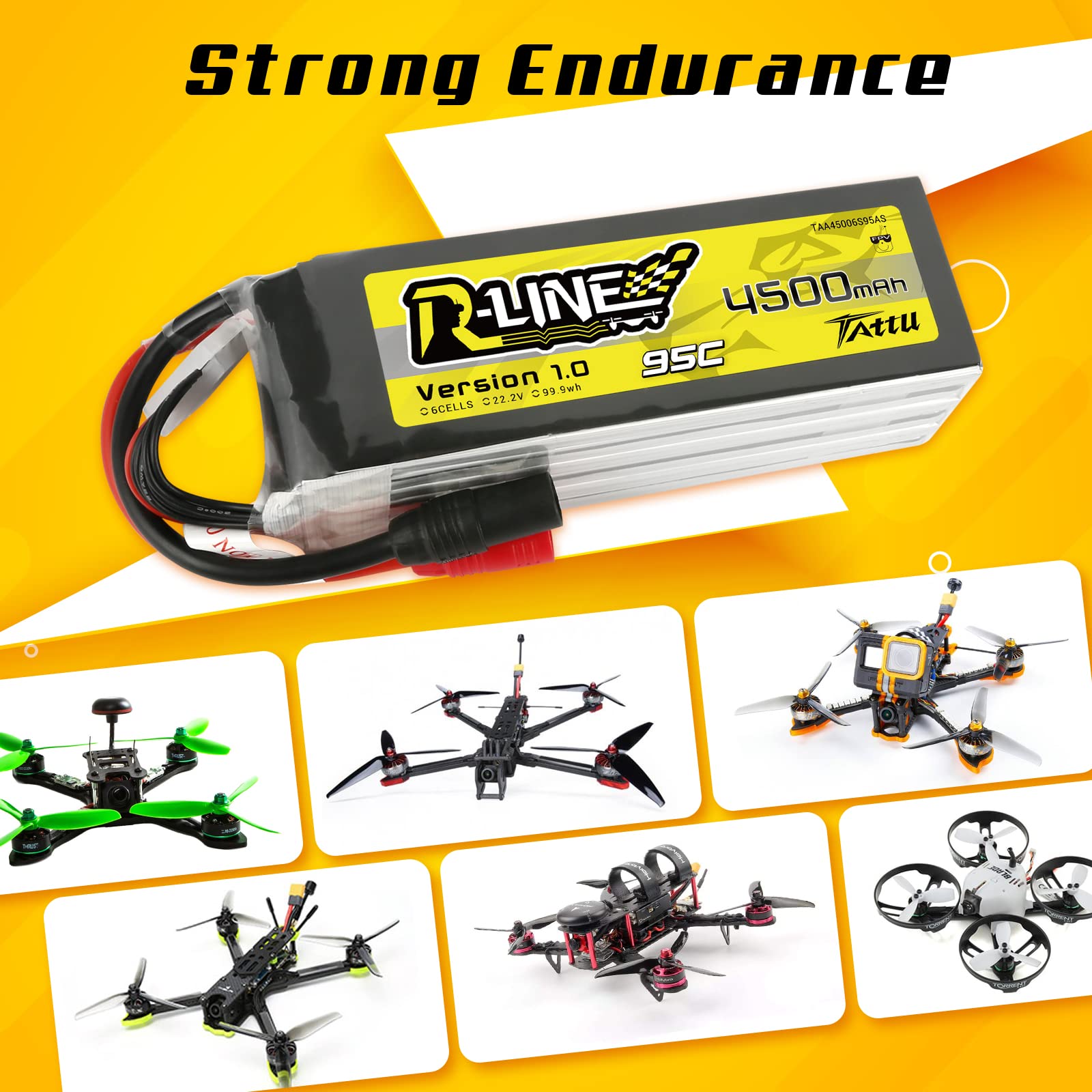 Tattu Lipo 6S RC akumulator 4500 mAh 95C 22,2 V Softcase akumulator z wtyczką AS150 do Plug for FPV Racing Quadcopters UAV, RC Car RC Boat RC Heli Airplane