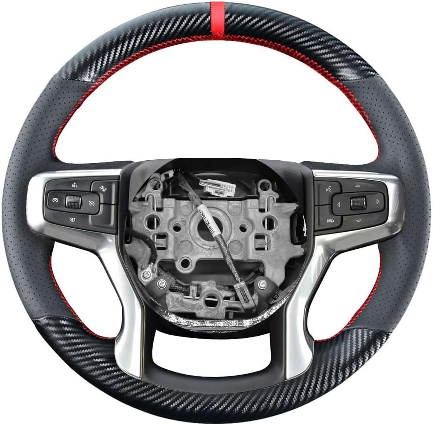 Carbon Hand Stitched Fiber Steering Wheel Cover Compatible with Chevrolet Chevy Blazer 2019-2026 / Silverado 1500 2500 2020-2026 / Silverado 3500 2020-2026 / Suburban Tahoe 2021-2024 OEM Accessories