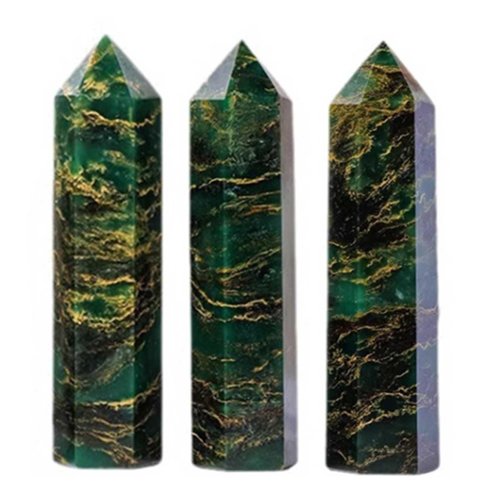 Varita de cuarzo esmeralda con punta hexagonal pulida para reiki, pack de 3 piezas
