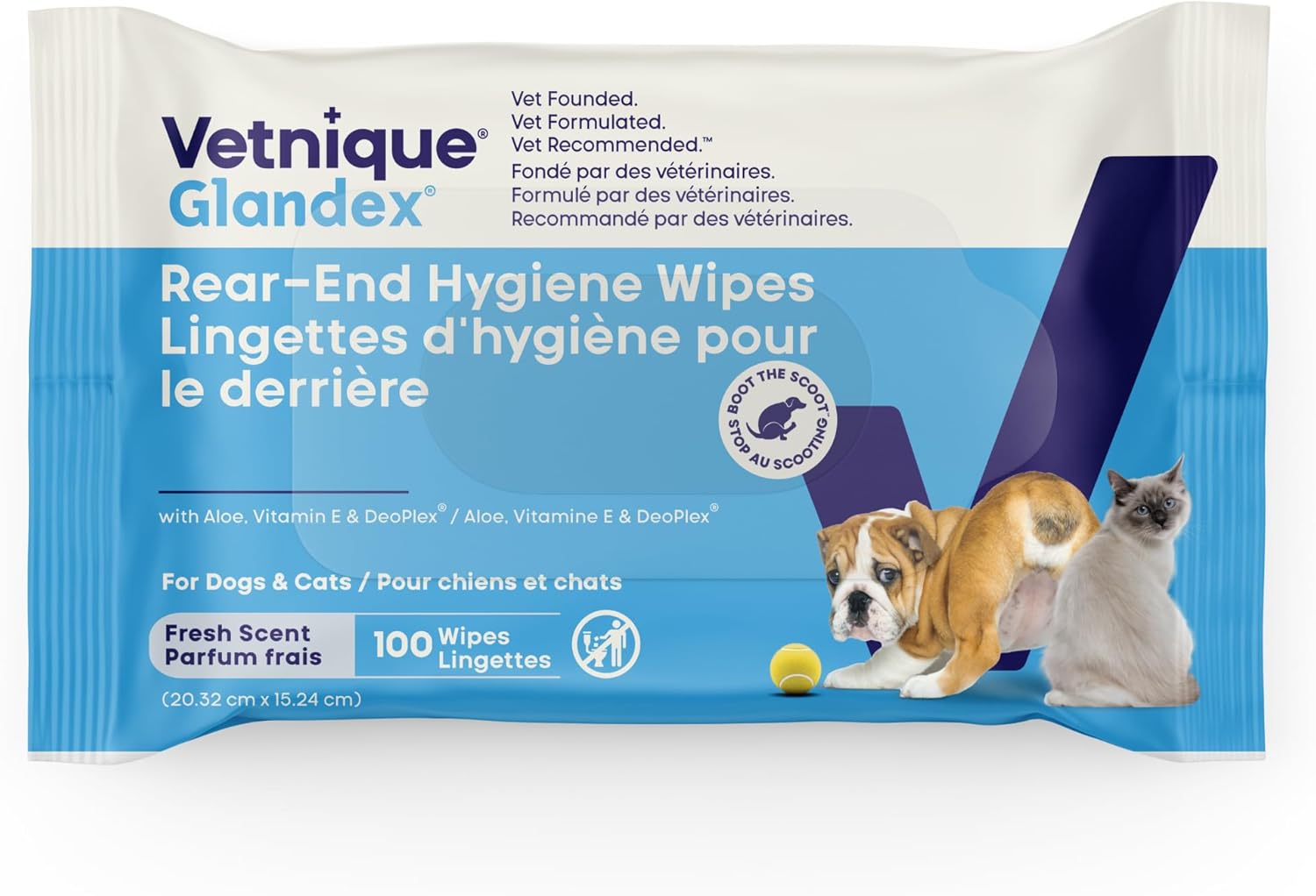 Vetnique Glandex Dog Wipes for Pets Cleansing & Deodorizing Anal Gland Hygienic Dog & Cat Wipes with Vitamin E, Skin Conditioners and Aloe Labs (100ct)