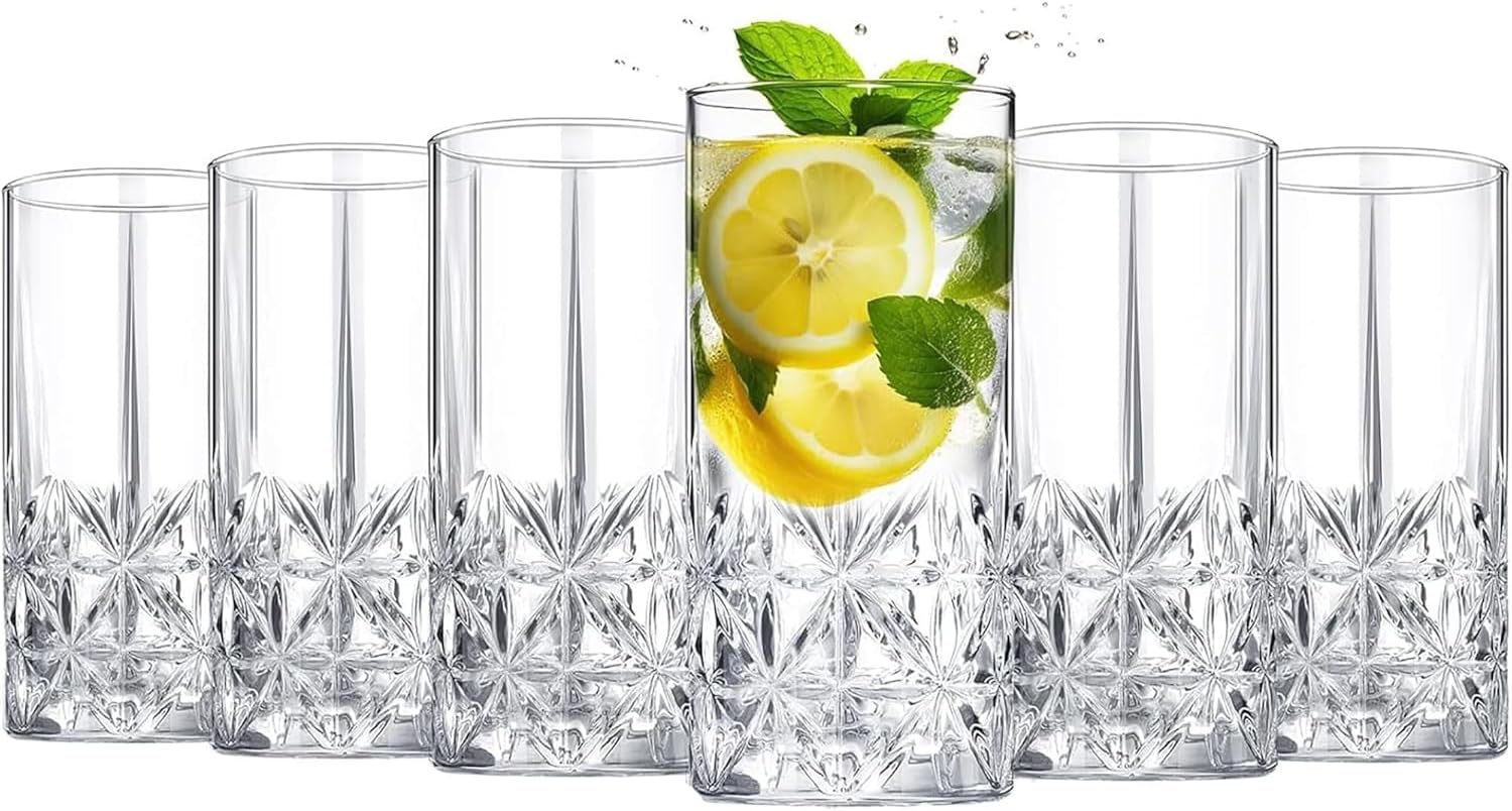 MTRXX 300ml Clear Glass Tumblers Set of 6 – Premium Highball Drinking Glasses for Water, Juice, Soda, Cocktails – Dishwasher Safe