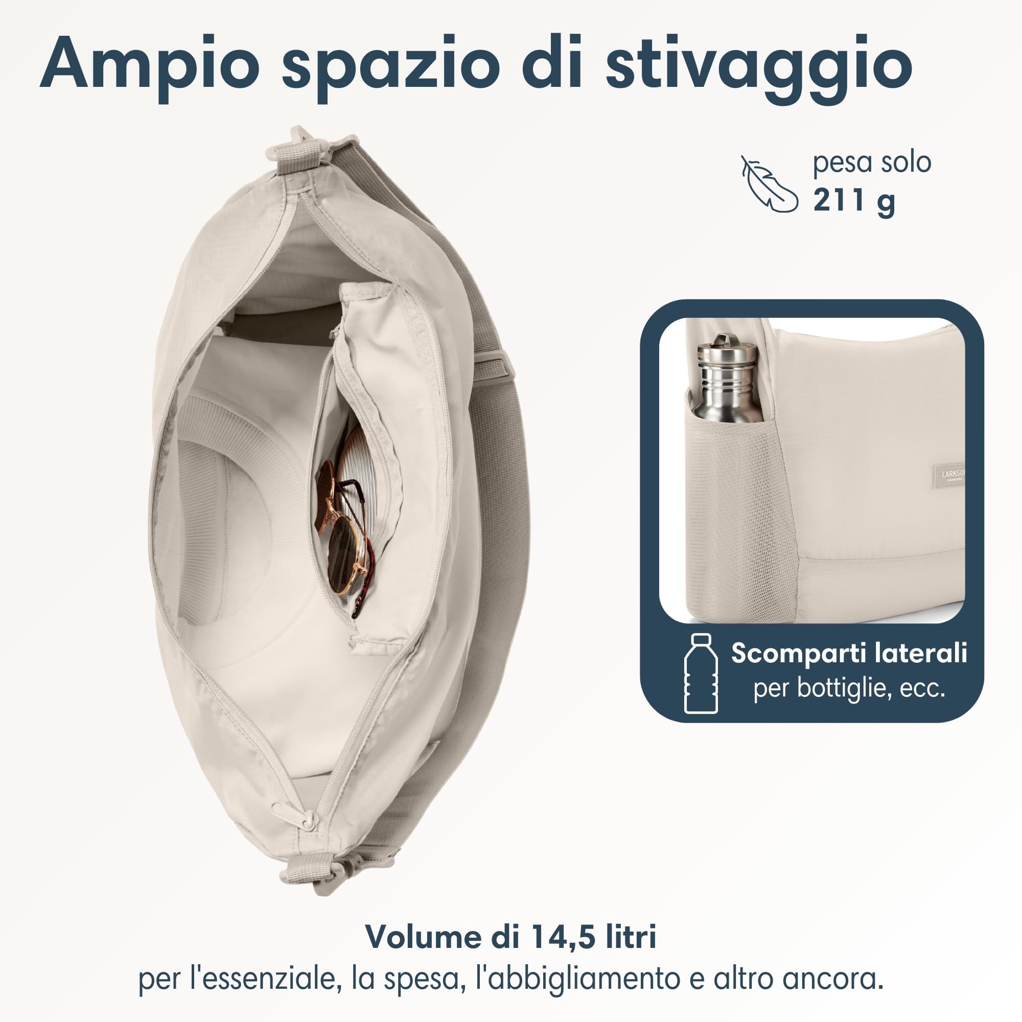LARKSON Shopper Borsa Donna & Uomo - Olea - Tote Bag Pieghevole con Cerniera - Foldable Shopping Bag - 14 Litri - Pieghevole a Borsa a Tracolla - Leggera