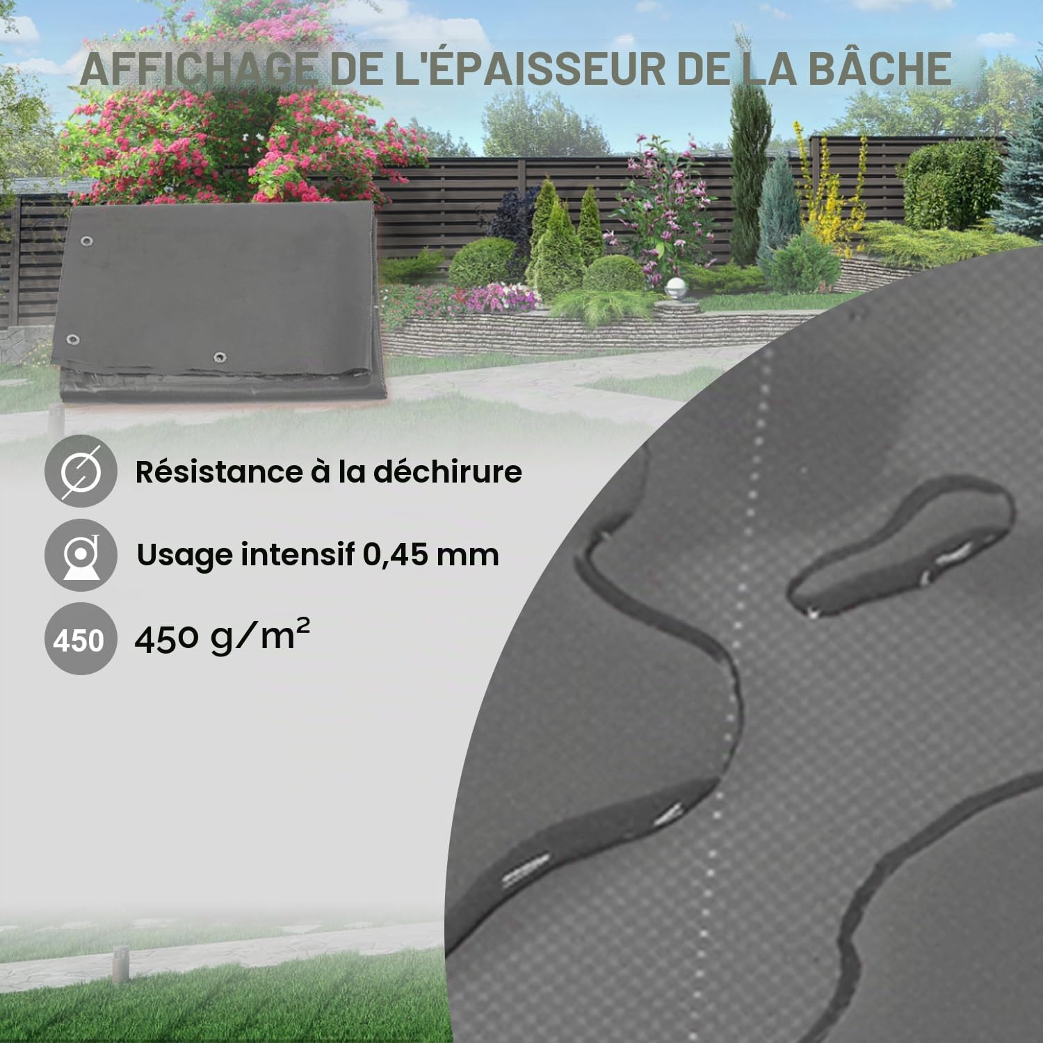 2x2.5m Bâche Transparente Imperméable avec Fermeture éclair, 0.45mm Bache Transparente Exterieur, 450g/m² Bache Etanche au Pluie pour Pergola, Terrasse (Hauteur x Largeur, Gris)