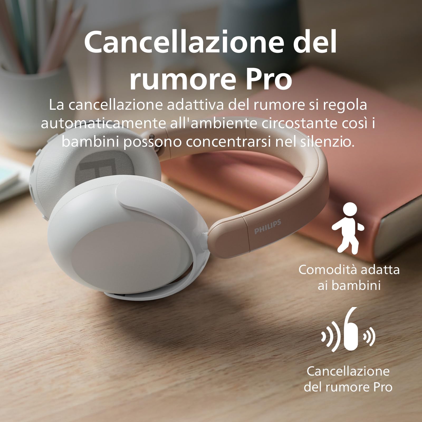 Philips TAK5500AL Serie 5500 Cuffie pieghevoli per bambini con cancellazione del rumore on-ear wireless Bluetooth 5.4, 34 ore di riproduzione, volume limitato, condivisione audio, cavo USB-C incluso