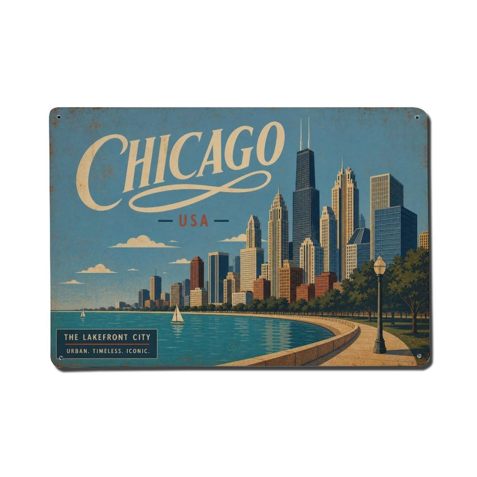 Huiyhb 8X12inch(20X30cm) Retro Travel Usa Chicago Metal Tin Sign