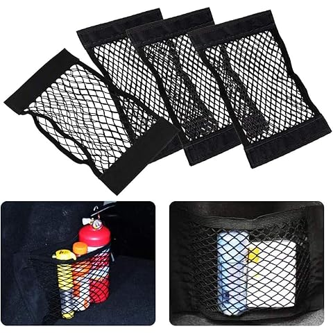 Vegena 4 Pieces Car Boot Mesh Bag Trunk Storage Net Organizers Adjustable Elastic Nylon Net Organiser with Magic Sticker for Car Back Rear Seat Universal Car/SUV Boot 40 x 25 cm Cover