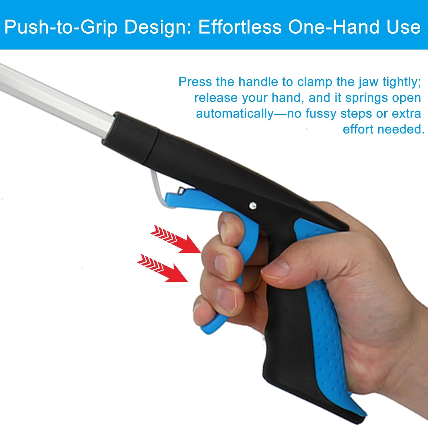 3-Pack Grabber Reacher Tool: 32" Foldable Aluminum (Magnetic) & Stainless Steel Reachers, 12" Mini Iron Grabber, 360° Rotating Trash Picker Upper for Seniors & Daily Use (Blue, Gray, Black)