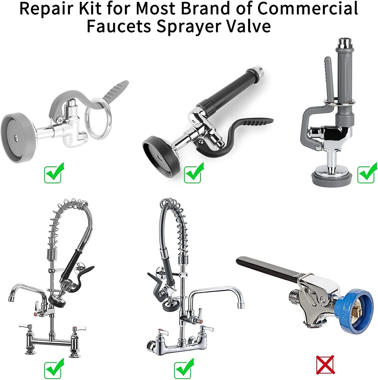 Pre-Rinse Spray Valve Repair Kit 1.42 GPM for All Commercial Sink Kitchen Faucet Dish Sprayer, Bumper and 3 Pcs Spray Face & Screw Replacement Part, Black