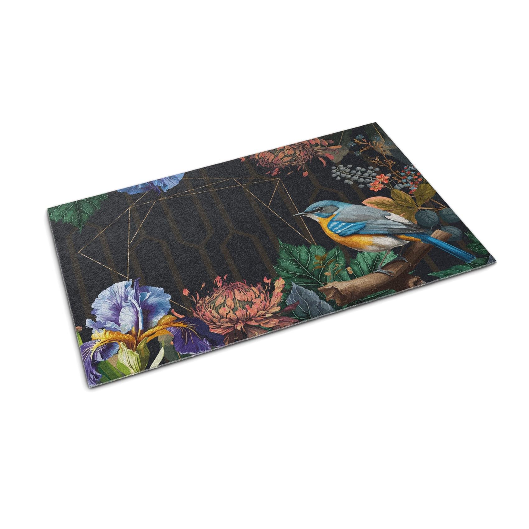 Tapis de sol antidérapant 150x100 pour stopper la saleté Fleurs d'oiseau
