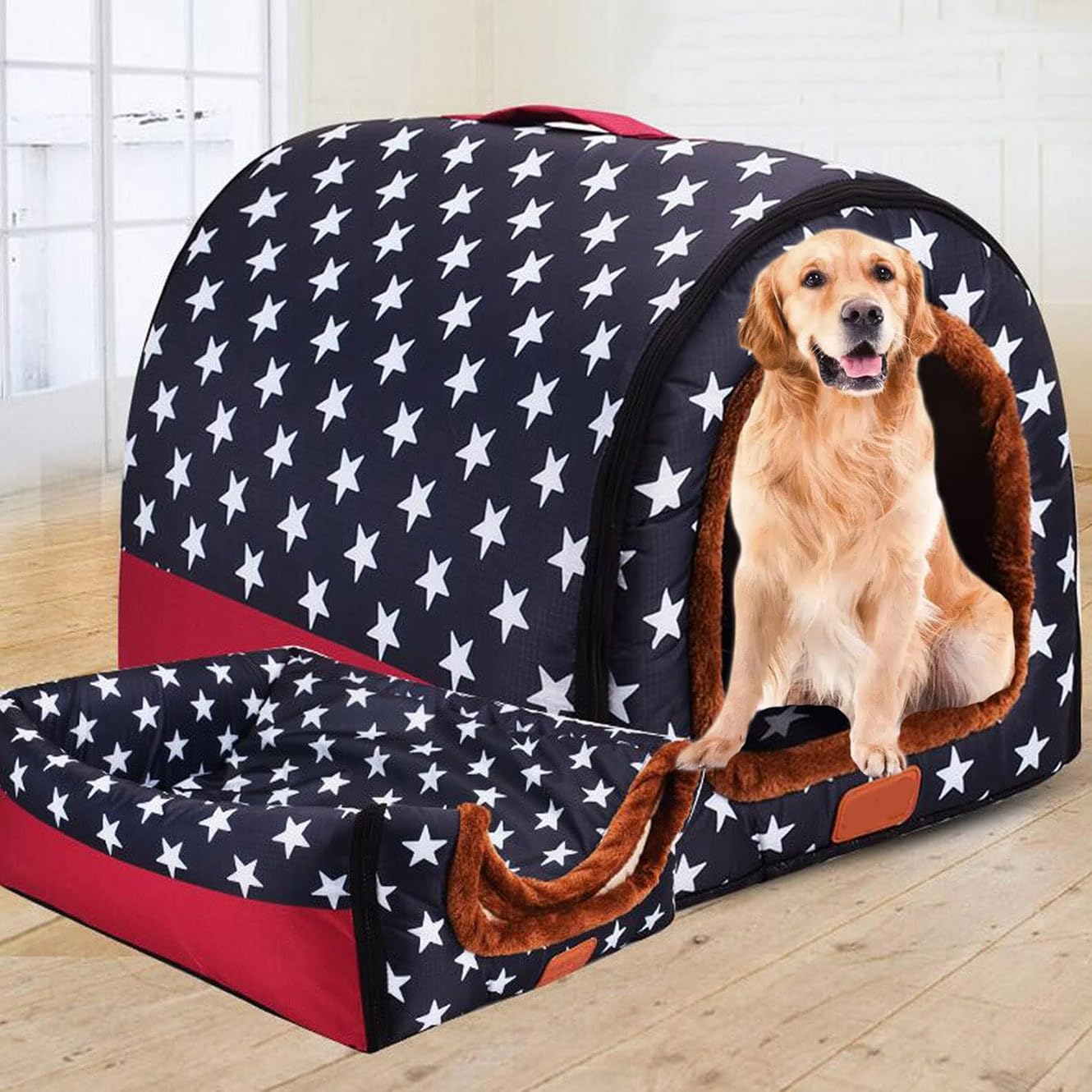 Rr tianshi Extra Large 2 In 1 Jumbo Dog House Bed,XL Dog Bed Tent Anxiety Relief Calming XXL Dog Kennel Cat Cave Igloo Winter Warm Pet Nest (XXL-92 * 68 * 72cm,A)