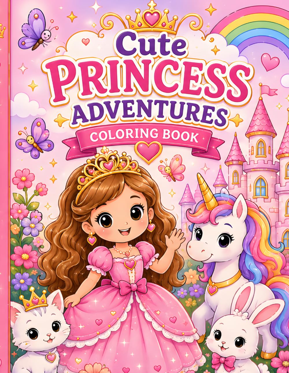 Cute Princess Adventures Coloring Book: Fun and Easy Princess Coloring Pages for Kids Ages 4-8