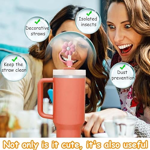 Miniatura 5 de 5 tapas de paja de silicona con diseño de flores para Stanley, Yeti, Owala Cup y así sucesivamente, adorno de popote compatible con vaso de 30 y 40