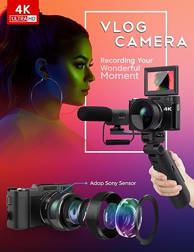 Miniatura 2 de Cámara digital con kit de accesorios de creador, cámaras de fotografía 4K, cámara de control remoto de 48 MP para principiantes, pantalla abatible