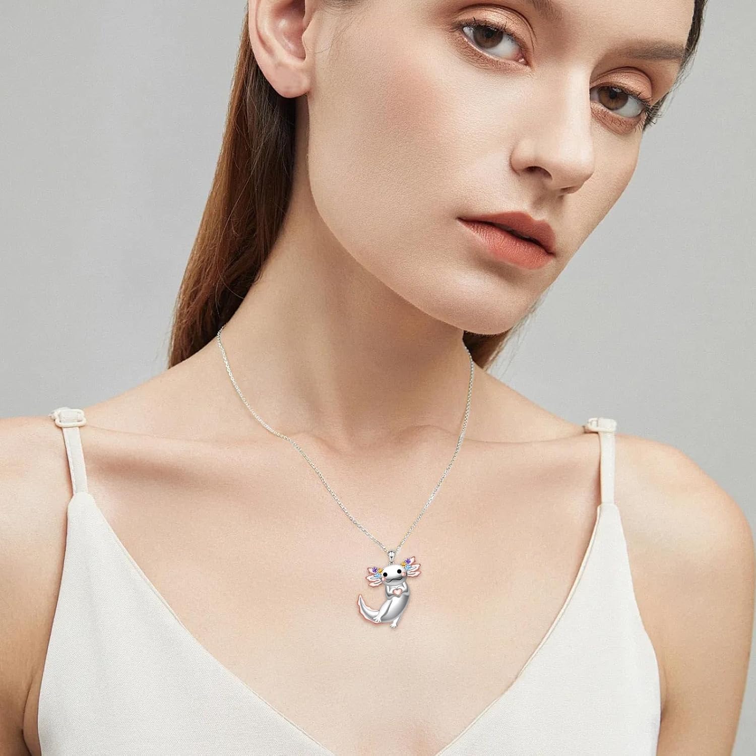 Cute Axolotl Necklace for Women - 925 Sterling Silver Axolotl Pendant Necklace Cute Animal Necklace CZ Hypoallergenic Jewelry Gifts - Image 4