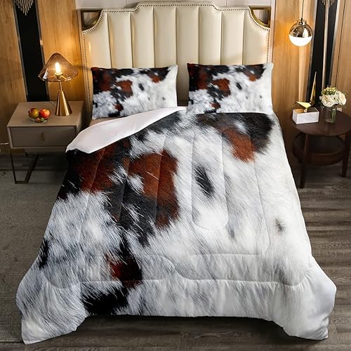 Juego de ropa de cama de piel de vaca para niños, juego de edredón Kawaii con estampado de vaca, tamaño matrimonial, juego de edredón de piel de