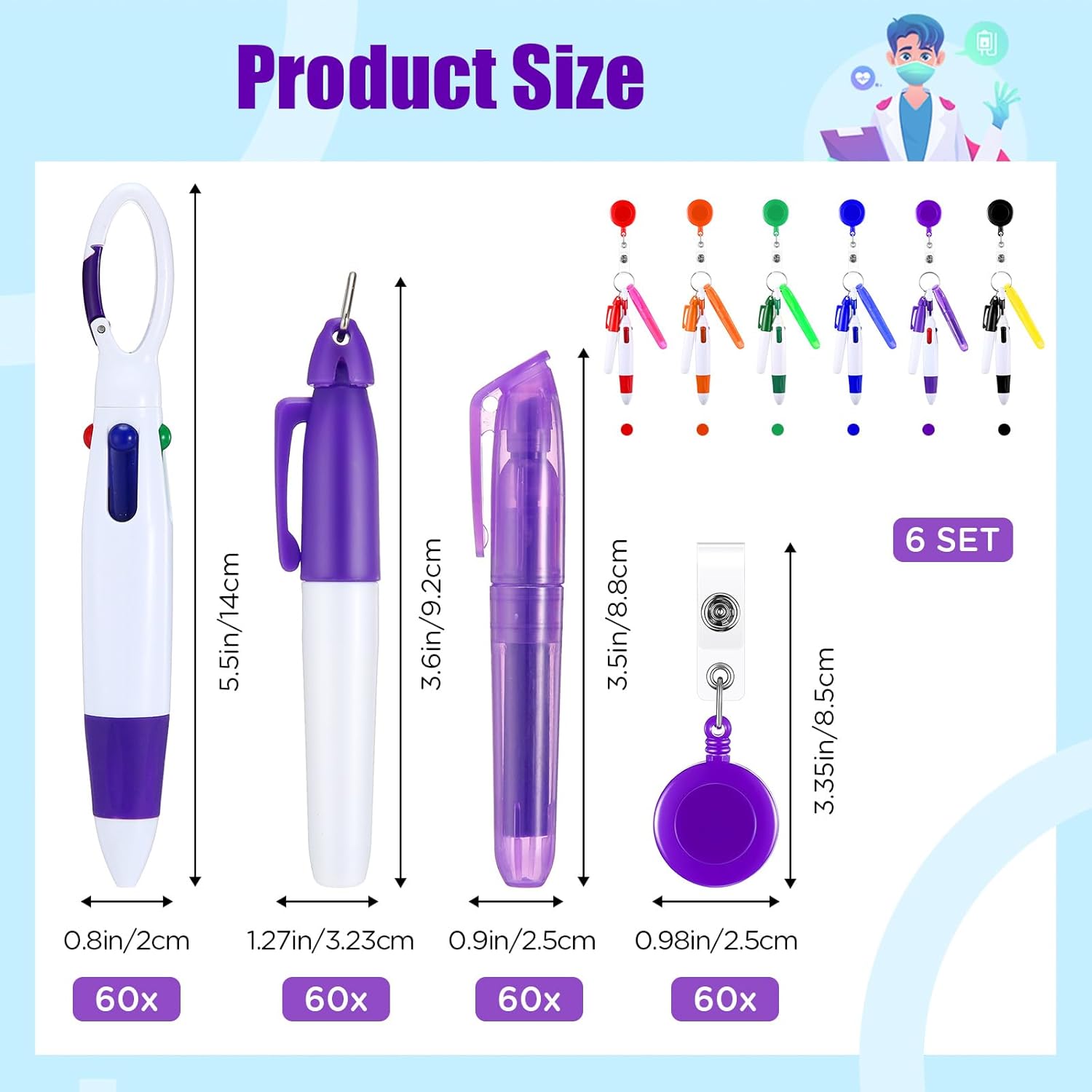 Dunzoom 240 Pcs Nurse Pen Set Back to School Gift Include Retractable Shuttle Pens Mini Tip Highlighters Marker Pens Badge Clips Appreciation Gifts for Nursing Assistant Student School Staff