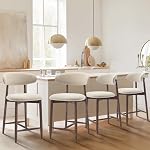COLAMY Tabourets de comptoir de hauteur de bar 2, Tabourets de cuisine avec le dos, Mid Century Moderne rembourré, avec jambes en bois pour la salle à manger Kitchen Island, Beige