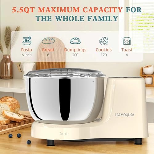 Miniatura 3 de Mezclador eléctrico de masa, 5.5 QT inteligente amasado y fermentación mezclador mezclador de acero inoxidable 304, motor de 230 W, control de