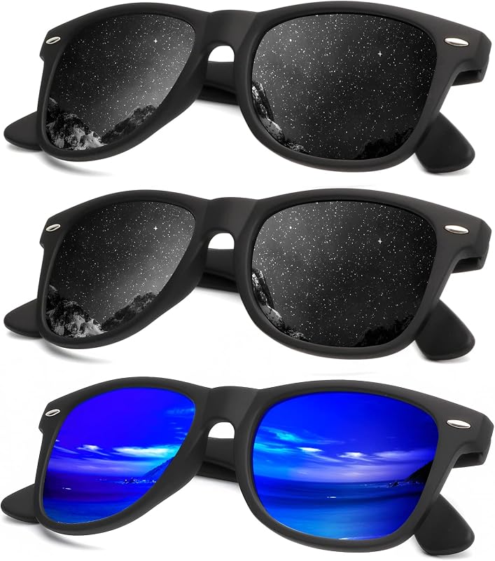 Polarized Sunglasses for Men and Women Matte Finish Sun glasses Color Mirror Lens UV Blocking (3 Pack)