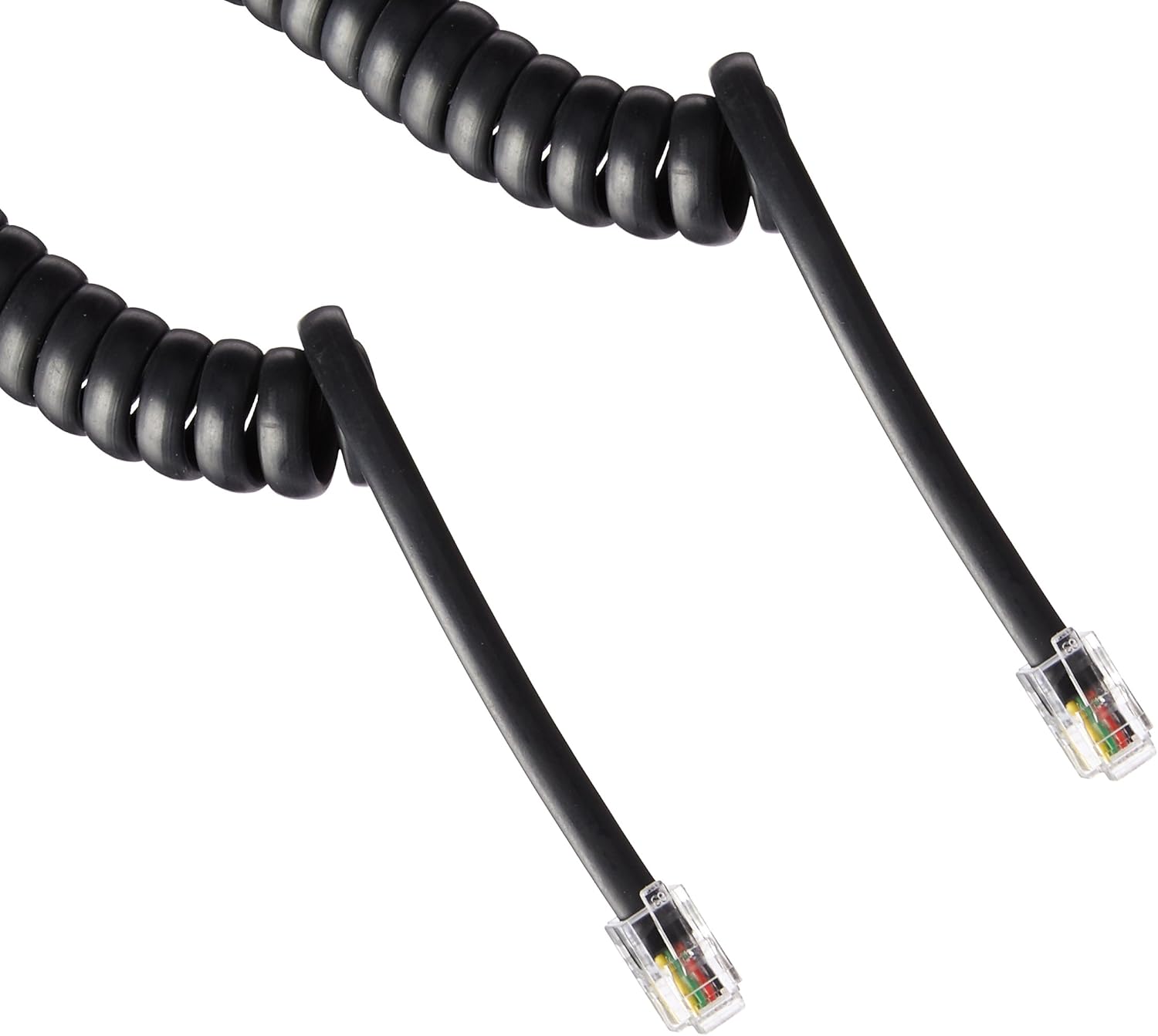 ECore Cables Black Coiled Telephone Handset Cord - 25 Foot Long Length - 1.5 Inch Flat Leader