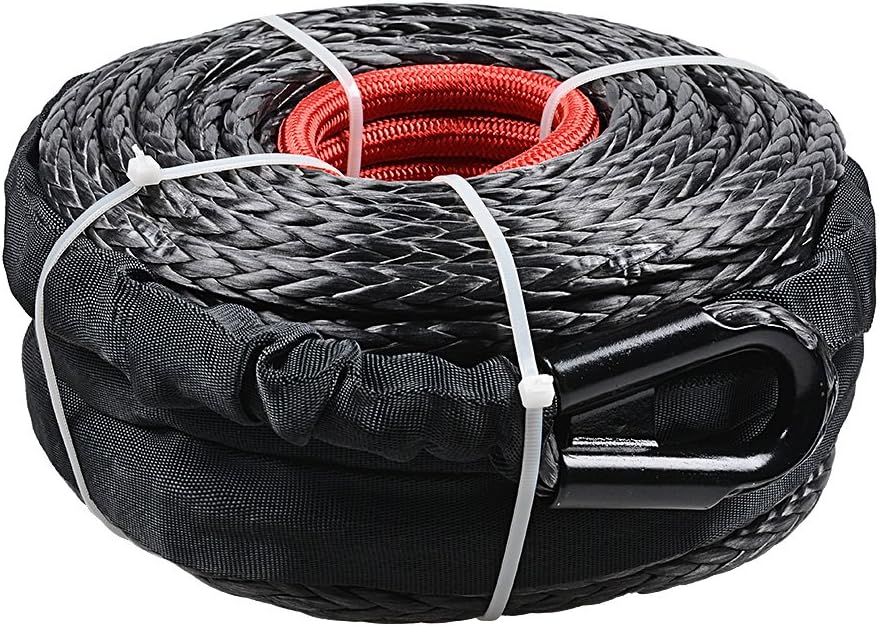 Astra Depot 95ft x 3/8" Black Synthetic Winch Rope Cable 20500LBs Protective Sleeve Recovery Car Truck ATV UTV Boat Ramsey