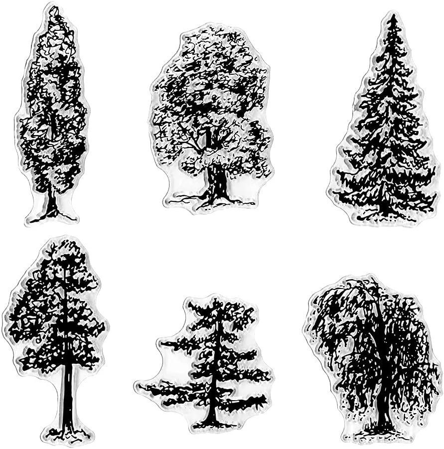 Pine Trees Pine Cone Fruit Leaves Bowknot Clear Stamps for Card Making Decoration DIY Scrapbooking, Season Greeting Words Silicone Transparent Seal Stamps for Embossing Album Decor Craft