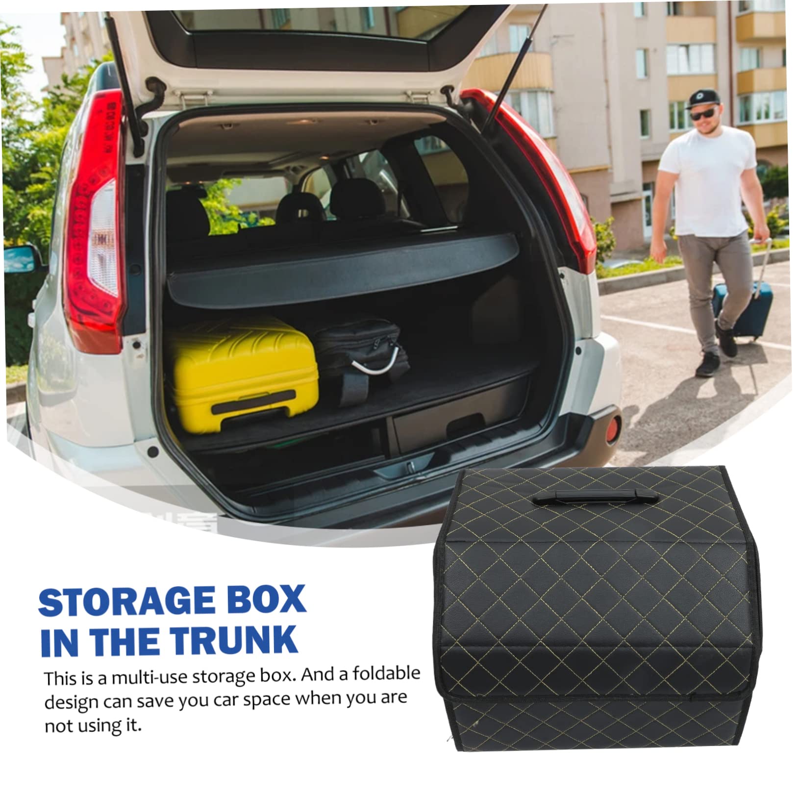Alipis Scatola Organizer Pieghevole per Bagagliaio Auto in Cuoio Nero