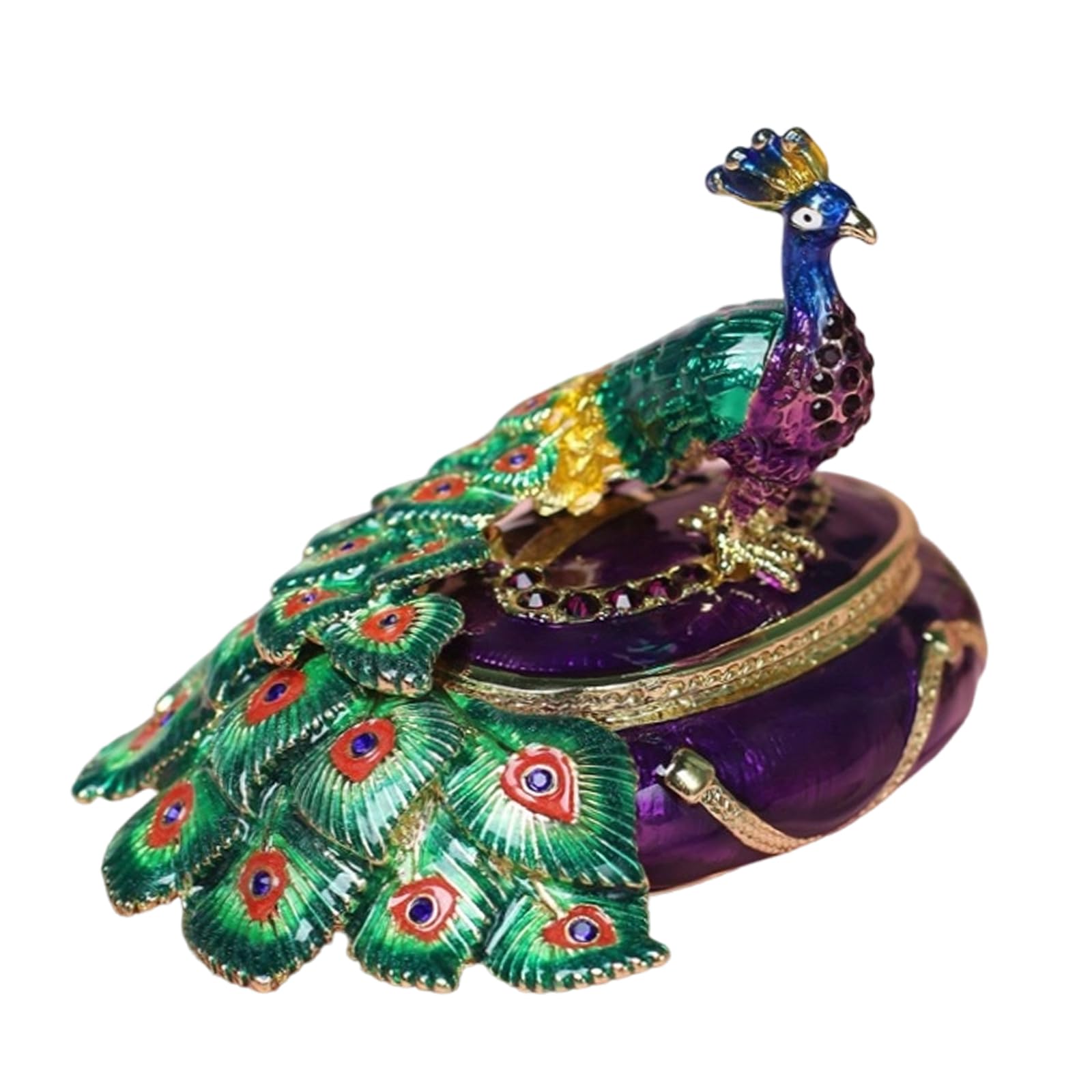 HDOYTXXM Lightweight Alloy Constructed Jewelry Storage Box Featuring Hand Painted Enameled Peacocks Detail for Artistic Appeal Compact Jewelry Box