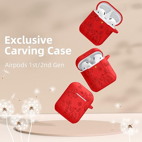 Miniatura 2 de Lerobo Funda con grabado de flores para AirPod, elegante protector de silicona suave con llavero compatible con Apple AirPods de 12 generación, LED