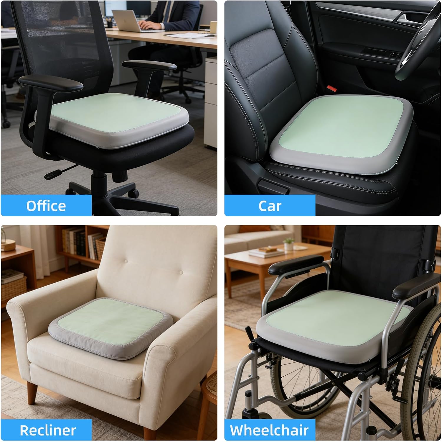 SheRest Office Chair Cushion with Straps, Memory Foam Seat Cushion with Removable Cover, Suitable for Office Chairs, Car Seats, and Airplane Seats, Sage Green, X-Large