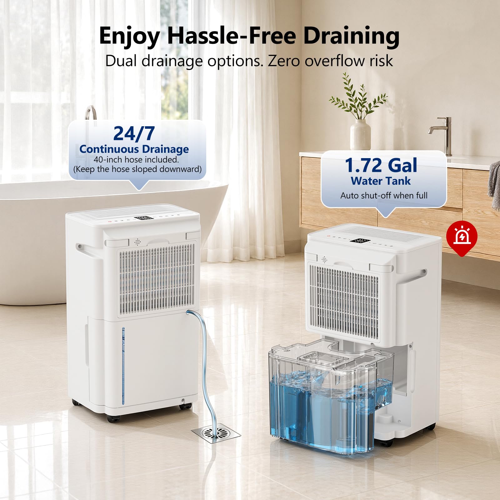 Dehumidifier, 4500 Sq.Ft Dehumidifier for Basement, with Drain Hose, Humidity Control and Auto Shut-off, Quiet Smart Compressor for Home, Bathroom, Garage and Large Rooms
