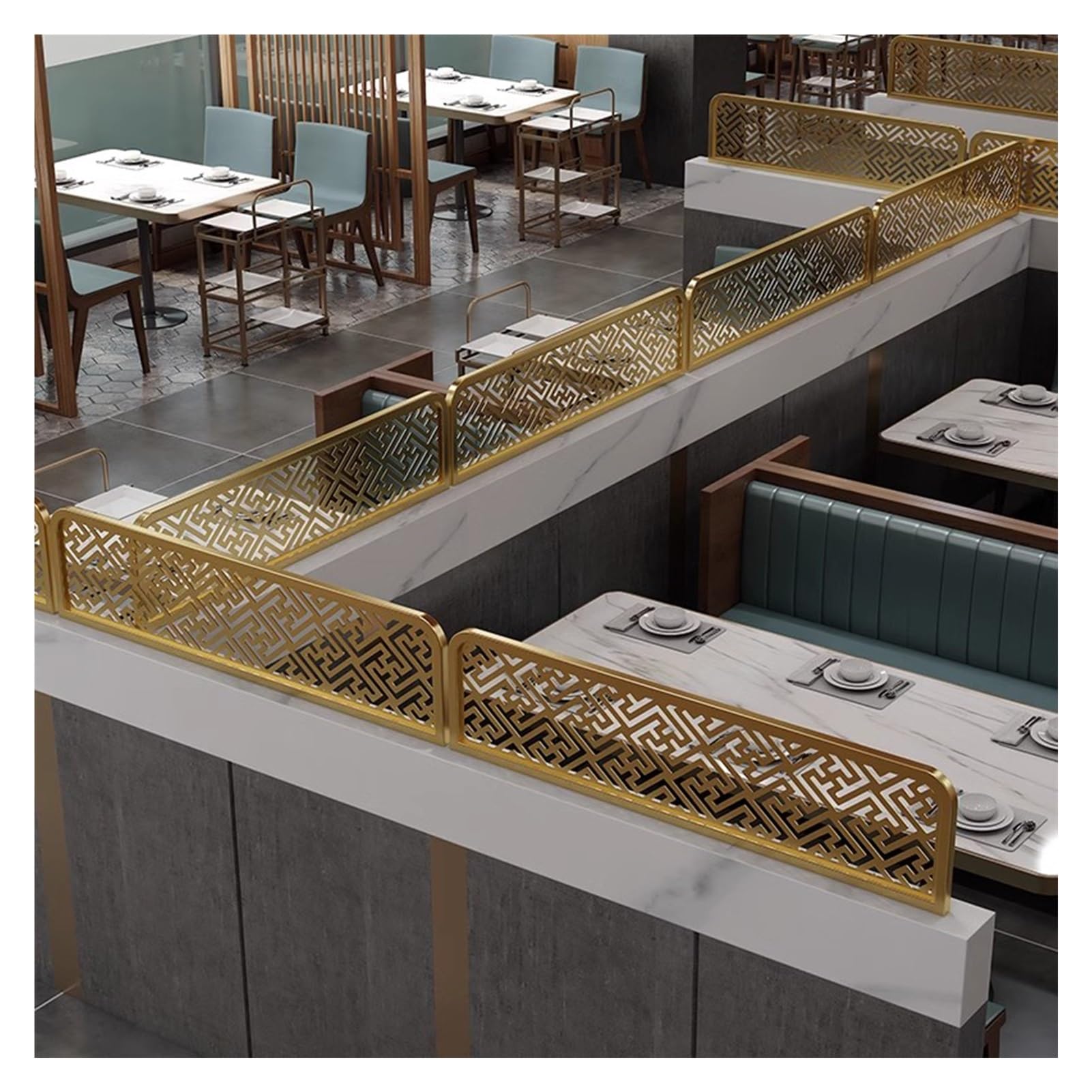 Cloison ajourée dorée 70cm | Séparation de table basse pour restaurant et bureau