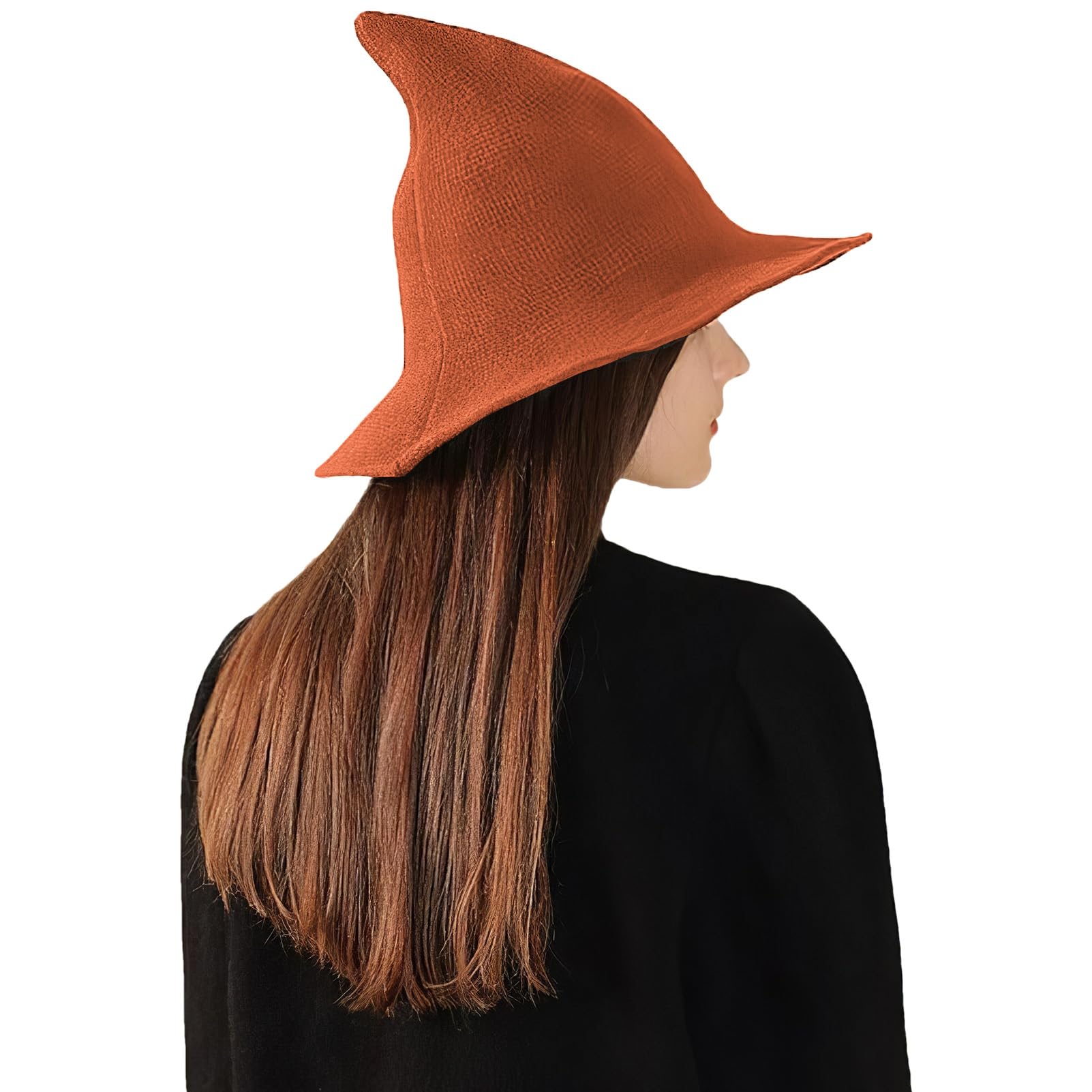 apott Halloween Witches Hat Orange Women Knitted Cap Fancy Pointed Hat for Christmas Masquerade Costume Party