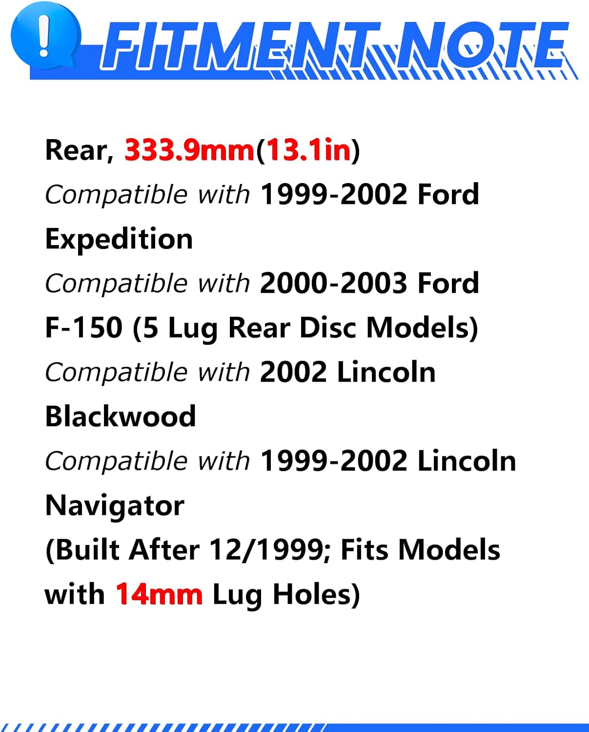 Anpulsero Rear Automotive Replacement Brake Kit, Drilled Slotted Brake Rotors Brake Pads Compatible with 1999-2003 Ford F150, 1997-2002 Expedition|Noise Free Brake Pads Rotors Kit |333.9mm(13.1in)