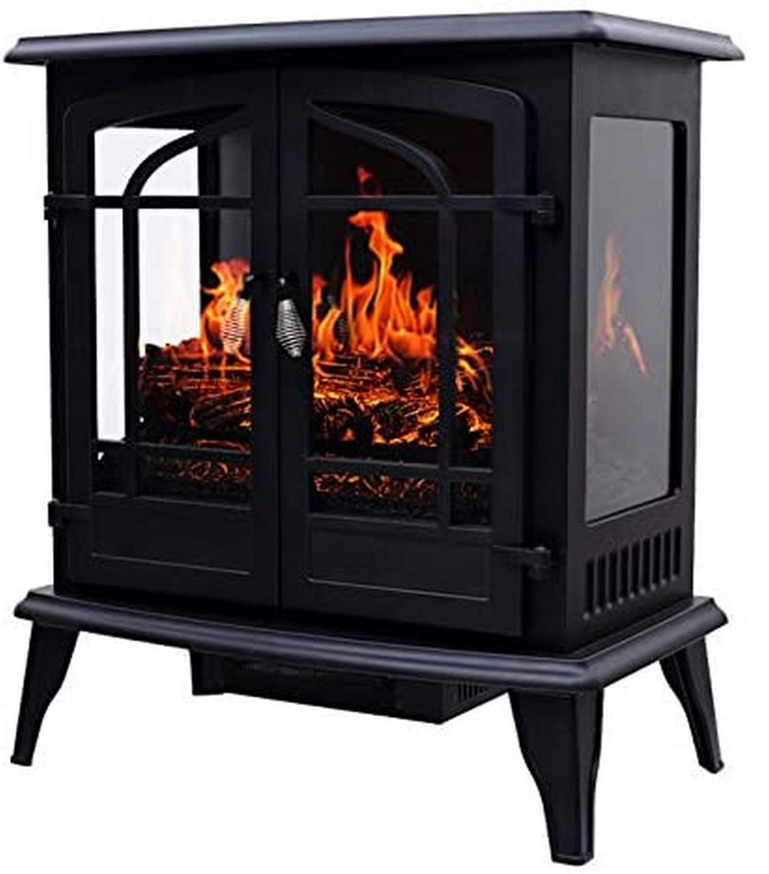 Electric Fireplace Heater LED Stove Electric Fire Freestanding CheminéE With Flame Effect With Log Burner Flame Effect Overheat Protection Safety Cut-Out System,black