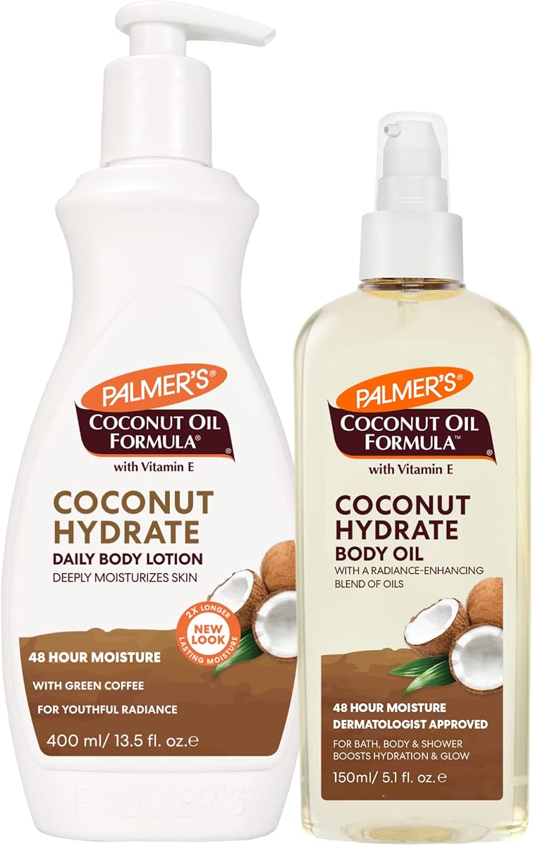 Aceite Corporal de Aceite de Coco + Loción Corporal, Paquete de Cuidado de la Piel de Valor para la Piel Seca, Proporciona 48 Horas de Hidratación para la Piel Seca y áspera, Incluye 1 Loción Hidratante (13.5 fl oz) y 1 Aceite para la Piel (5.1 fl oz)