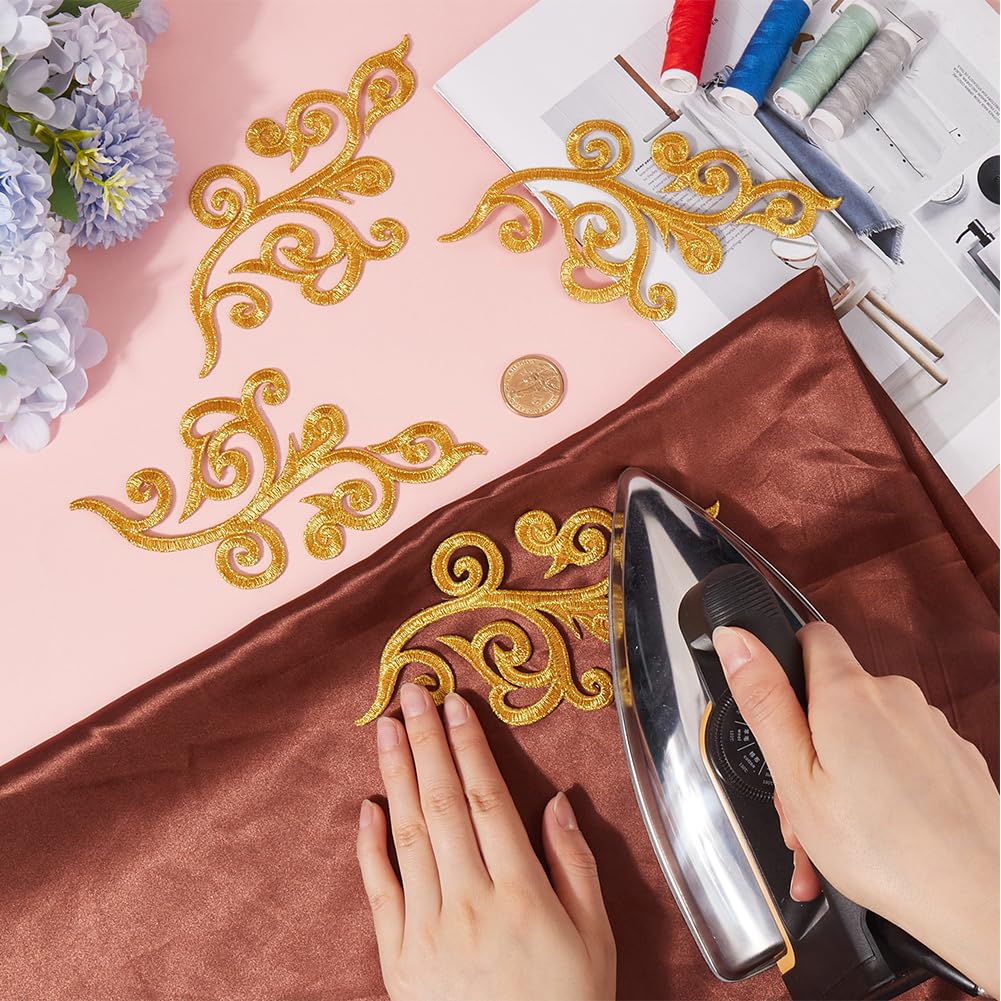 GORGECRAFT 5 paar bloem borduurwerk applicatie metallic bloemen boho etnische stijl naaien opstrijkbare krans patch bloemen geborduurde applicaties voor doe-het-zelf naaien ambachten trouwjurk kleding
