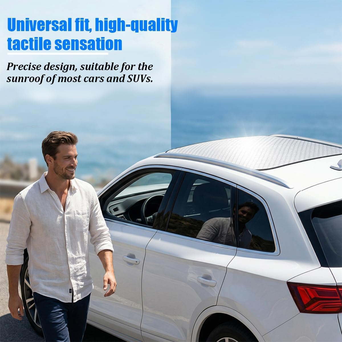 Pare-Soleil pour Toit Ouvrant pour Ford Explorer EV 2024 2025, Couverture Panoramique, Protection Thermique et Sangles, Isolation Chaleur,A
