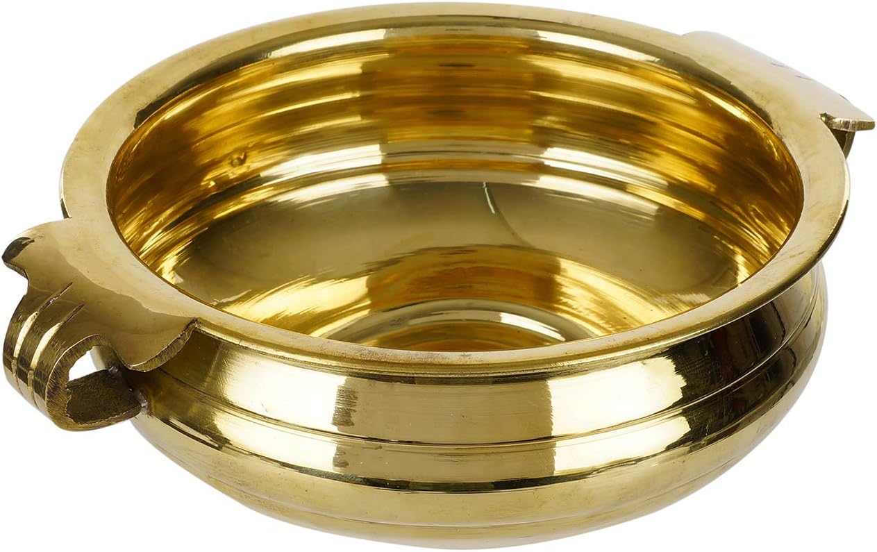 SH Retail Ethnic Design Decorative Brass Urli Traditional Bowl Showpiece (25 cm Width, Golden)