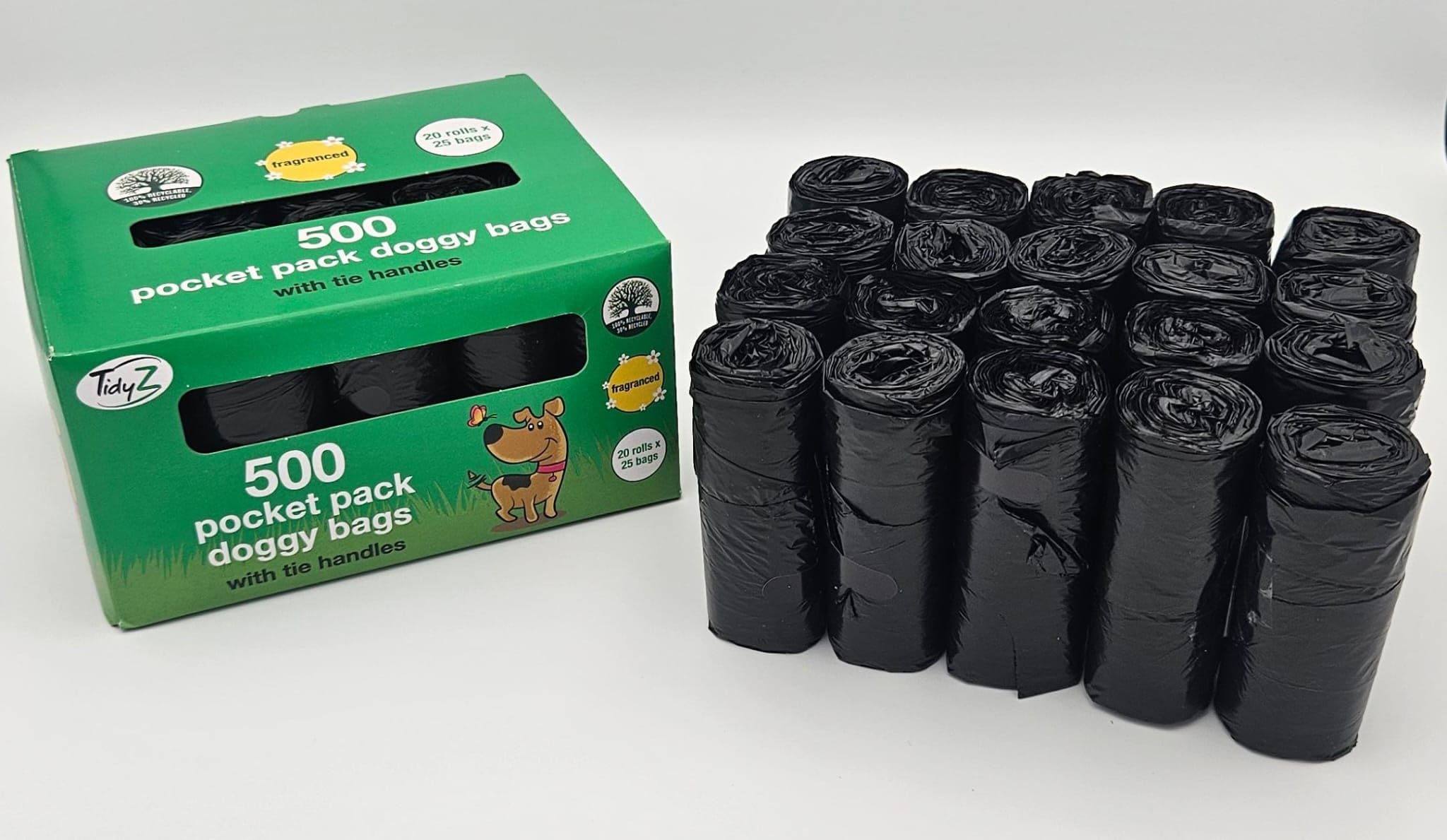 500 TidyZ Dog Poo Bags. Minimum 30% Recycled Plastic. Strong, Large Pet Waste Bags. Tie Handles - Image 2