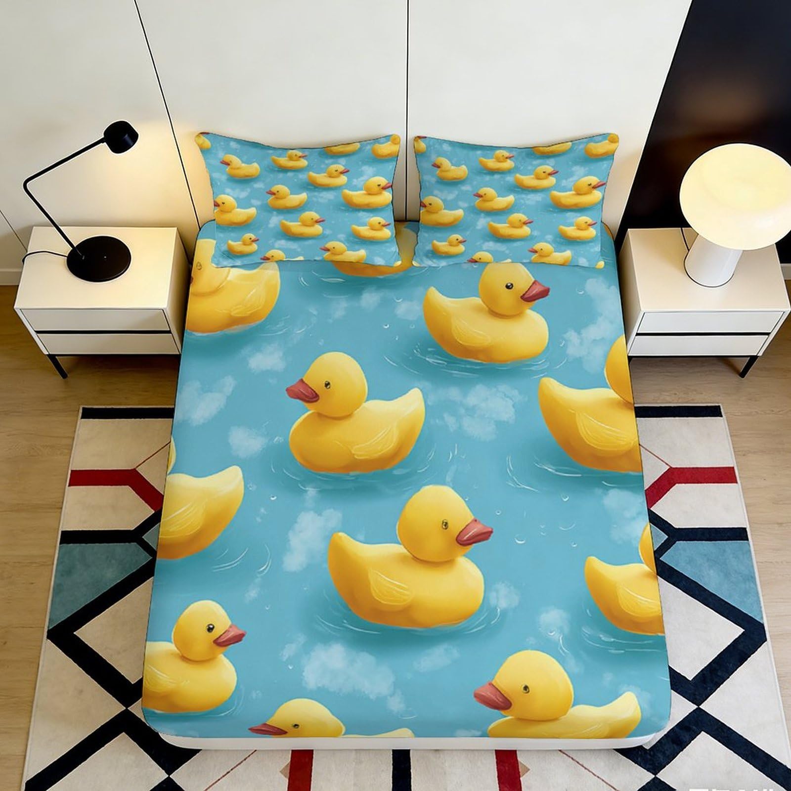 Pnayamiorkfel Style-1 3D Printed Yellow Rubber Duck Fitted Sheet Microfiber Blue Water Bed Cover For Bedroom Guest Room Decor 90X200x25cm