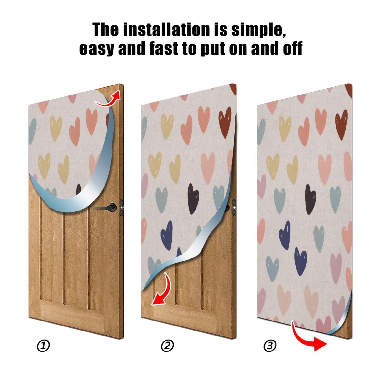 FLildon Colourful Hearts Valentines Day Door Cover Decoration, Party Accessory Porch Decor for Festive Ornament Room Door Covers 32 x 79 Inch