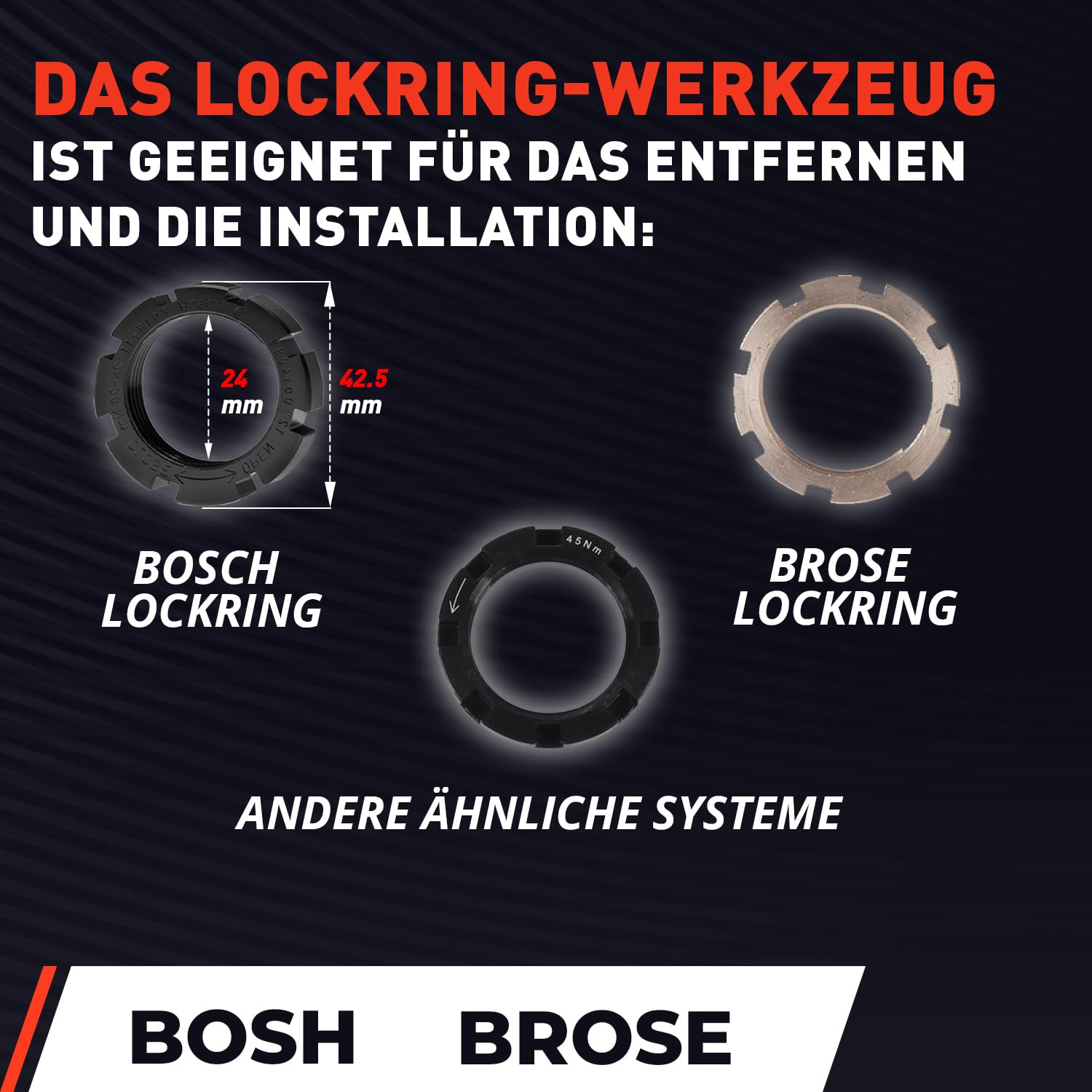 Tretlager Werkzeug für Bosch Lockring Gen 3/4/5 – Hochwertiges Tretlagerschlüssel für E-Bike Tretlager | Werkzeug & Kurbelabzieher Fahrrad | Bosch Spider Tool