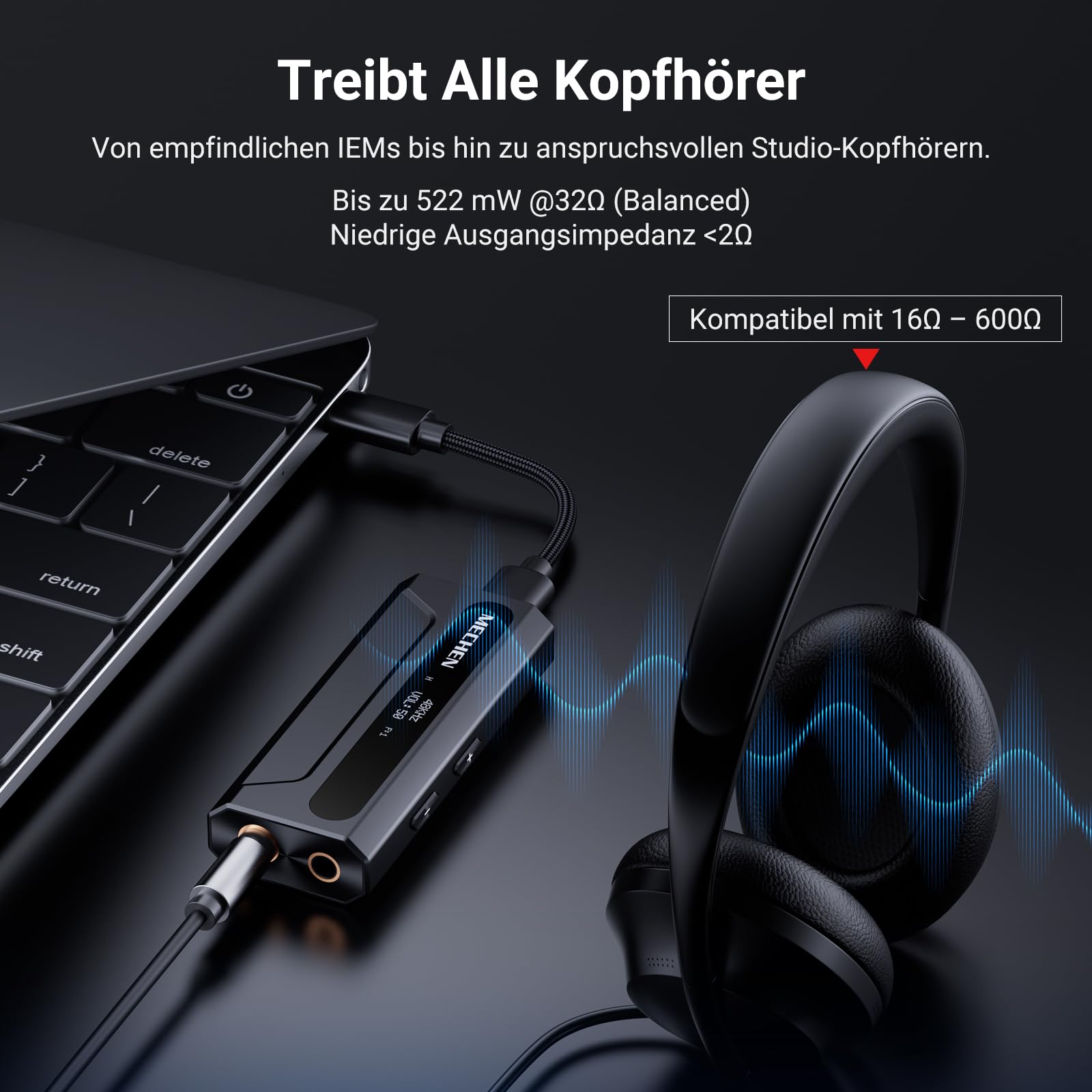 MECHEN AP10 Kopfhörerverstärker DAC mit ES9028Q2M & ES9603Q, Unterstützt 384kHz/DSD256, Duale Ausgänge 3,5mm+4,4mm, für Smartphone/PC/Laptops/Player