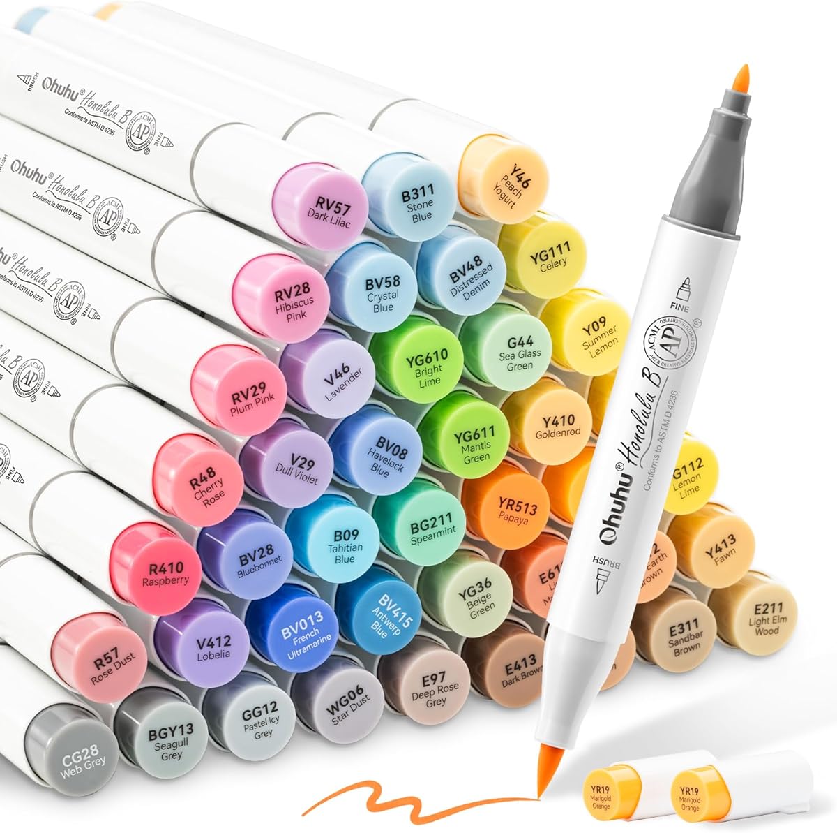 Ohuhu Coloring Pens, 48 Coloured Graffiti Markers Double Tip (Brush & Fine Tip) Alcohol Marker Pens for Artist Art Markers for Adult Colouring Illustration for Christmas