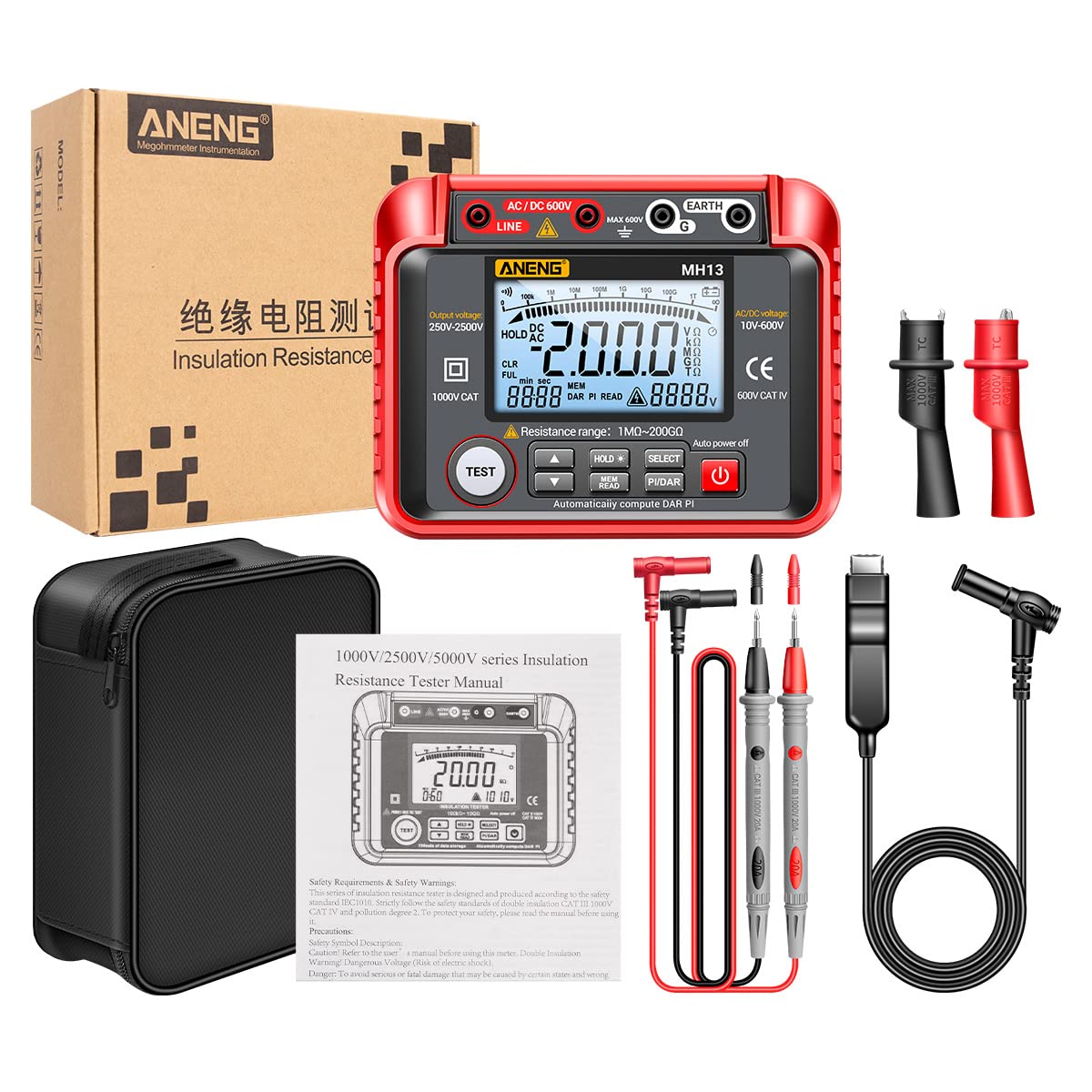 MH13 Digital Multimeter Megometro Ohm Tester Insulation Earth High Megohmmeter Tool Voltage Resistance Meter Tester with Box