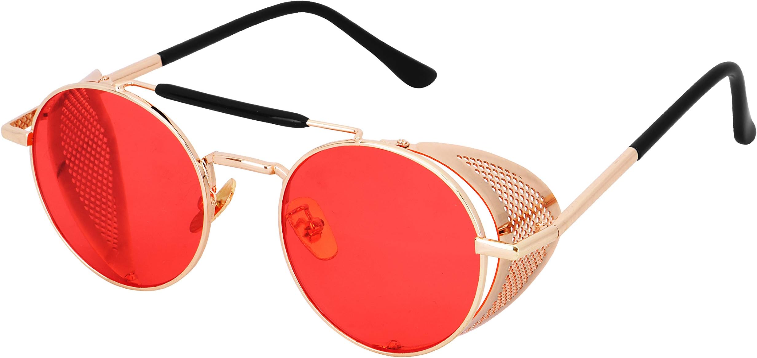 ELEGANTE Branded Side Shield Steampunk Red Unisex Round Sunglass