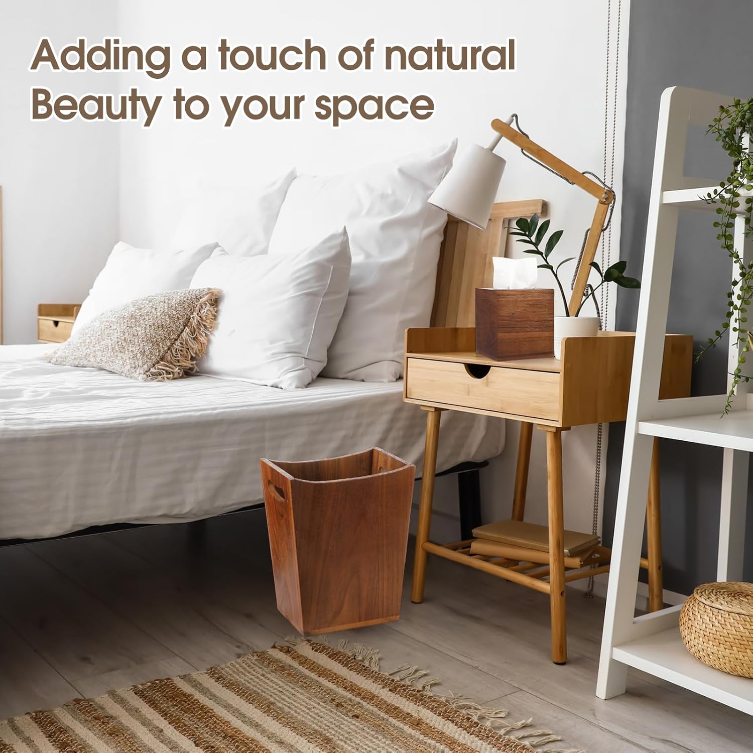 2 Pcs Trash Can Wastebaskets and Tissue Box Set Rectangular Trash Basket Garbage Can for Bathroom, Living Room, Office, Kitchen (Brown)