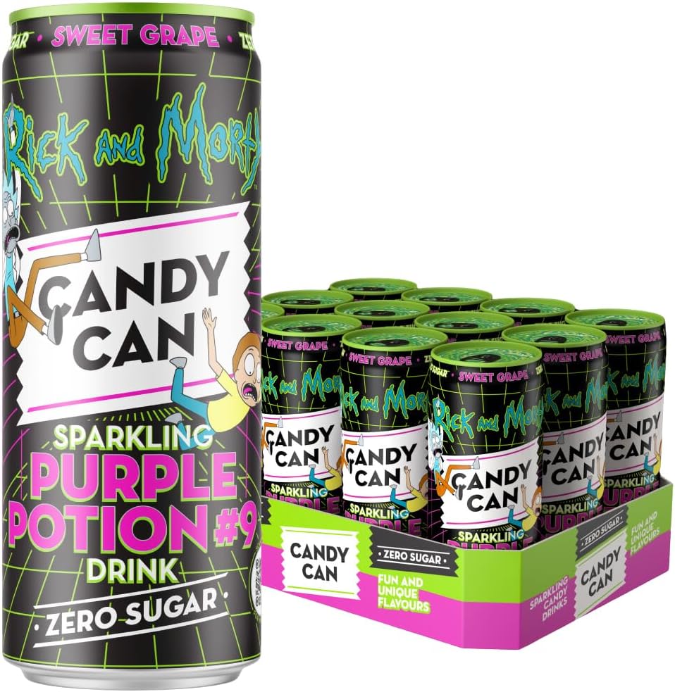 Candy Can, Rick and Morty, Purple Potion, Grape Flavoured Fizzy Drink, Nostalgic American Soda Flavours, Sugar Free, Sparkling Pop Cans (12 x 330ml)
