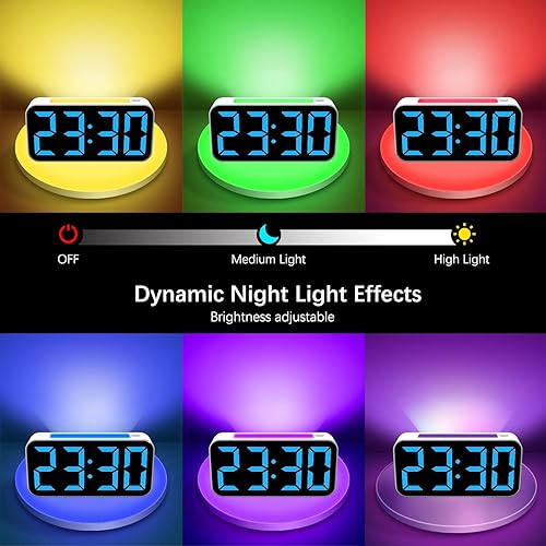 Miniatura 36 de Relojes despertadores ruidosos para dormitorios que duermen pesados, reloj digital de noche con luz nocturna, pantalla grande, alarma doble, RGB